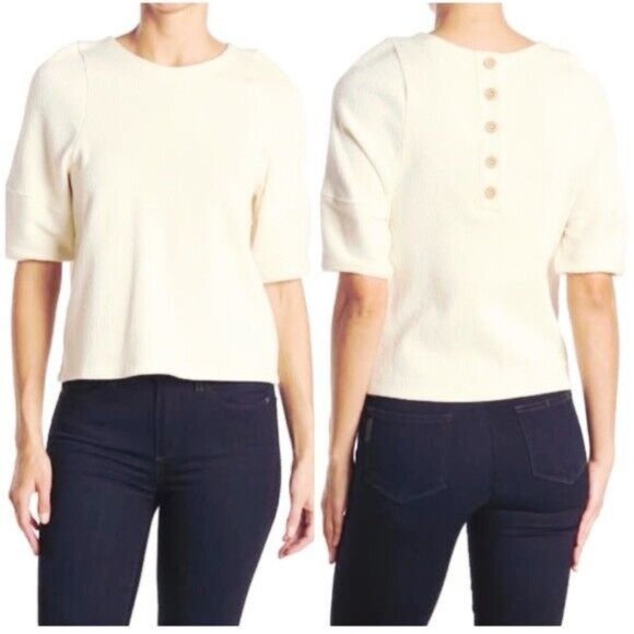 Madewell Tops - Madewell Women's Ottoman Jacquard Button Back Small White Ribbed Top